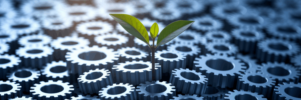 Sapling growing from organized gears