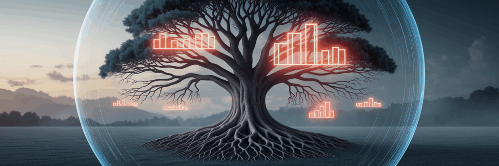 Tree with financial data protected by sphere.