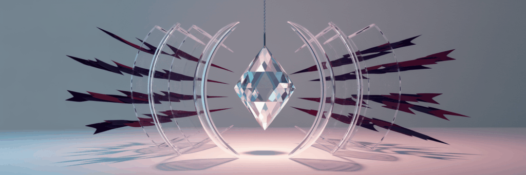 Luminous crystal protected by rotating shields