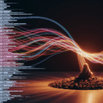 Ledger transforming into dynamic light stream.