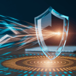 Crystalline shield protecting financial ledger.