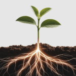 Sapling growing with roots of data.