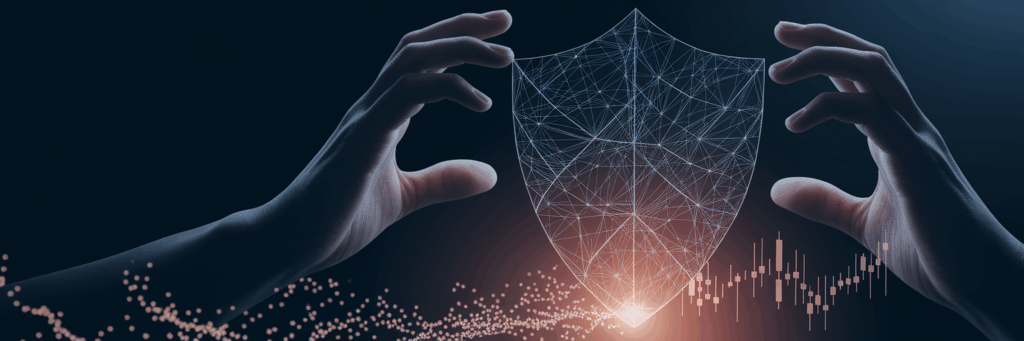 Abstract shield protecting financial data.