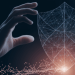 Abstract shield protecting financial data.