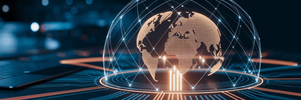 Luminous globe with secure data pathways.