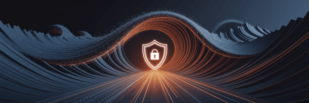Dynamic data wave with a security shield.