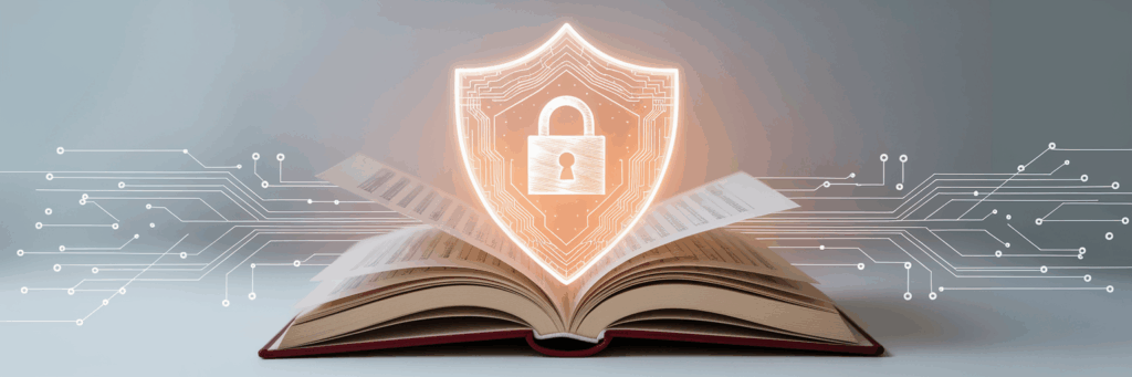 Digital shield protecting an accounting ledger.