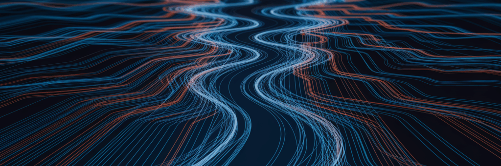 Data streams converging into one.