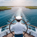 Captain navigating a ship using water currents
