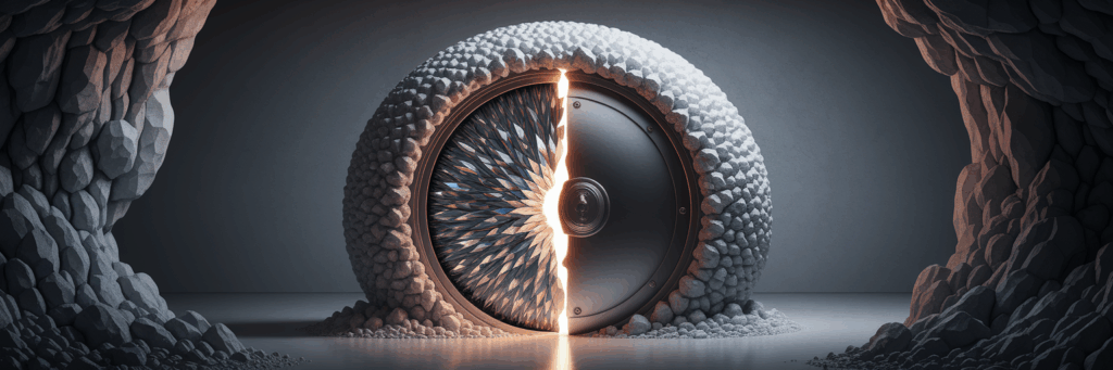 Intricate geode vault door glowing from within