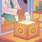 Business owner securing financial receipt in lockbox.