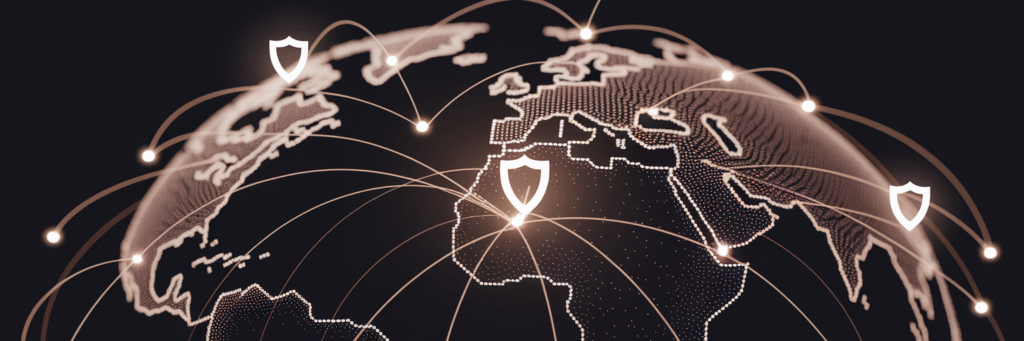 Stylized globe with secure transaction points.