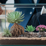 Business owner nurturing financial terrarium.