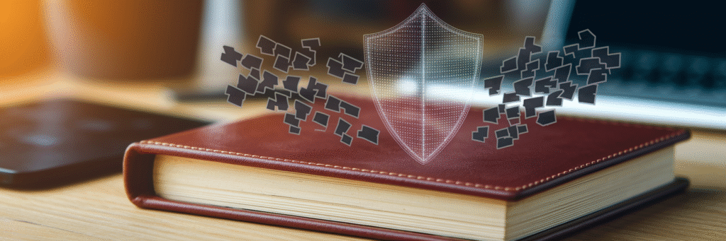 Shield protecting an accounting ledger