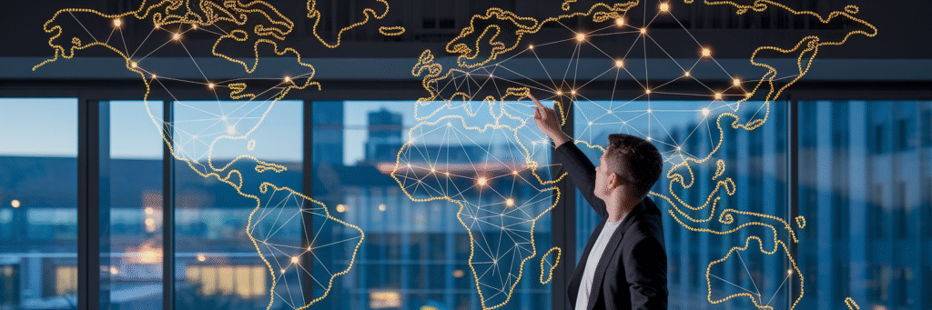 Founder analyzing real-time financial data map