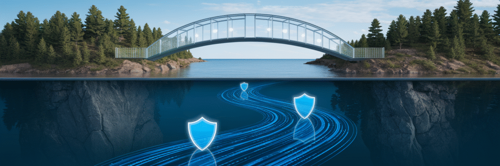 Drawing of secure bridge for cross-border data.