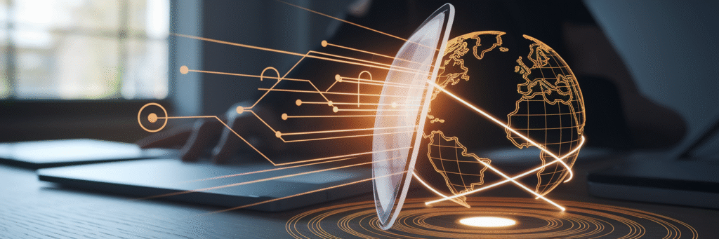 Protective shield securing global data connections.