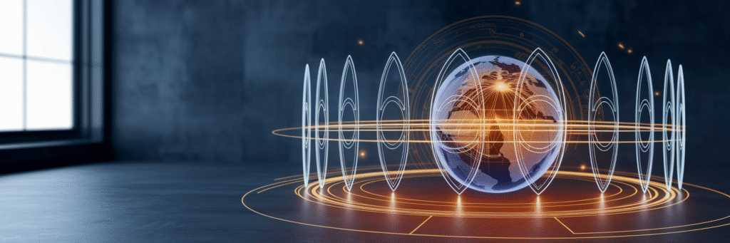 Globe with protected financial data pathways.