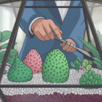 Person tending to secure data garden terrarium.