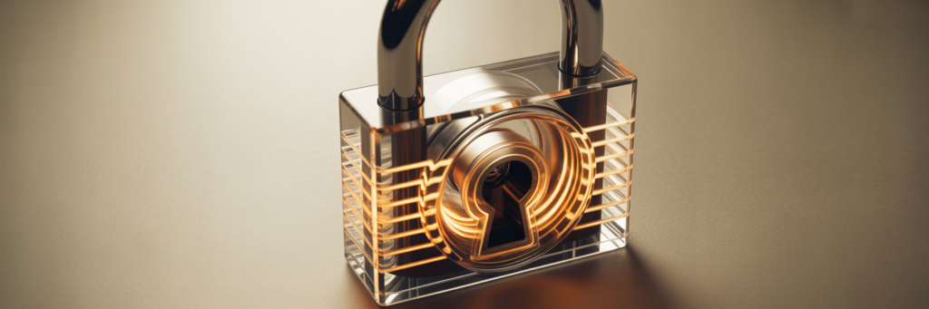 Transparent lock mechanism glowing internally.