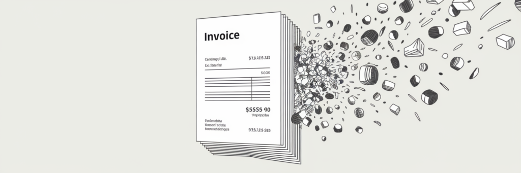 Stylized invoice showing a data breach.