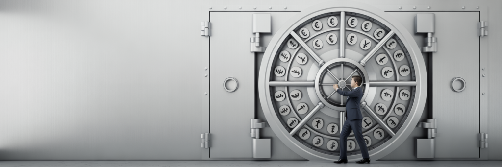 Person securing a global currency vault.