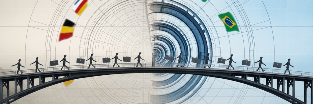 Blueprint of bridge connecting countries to vault